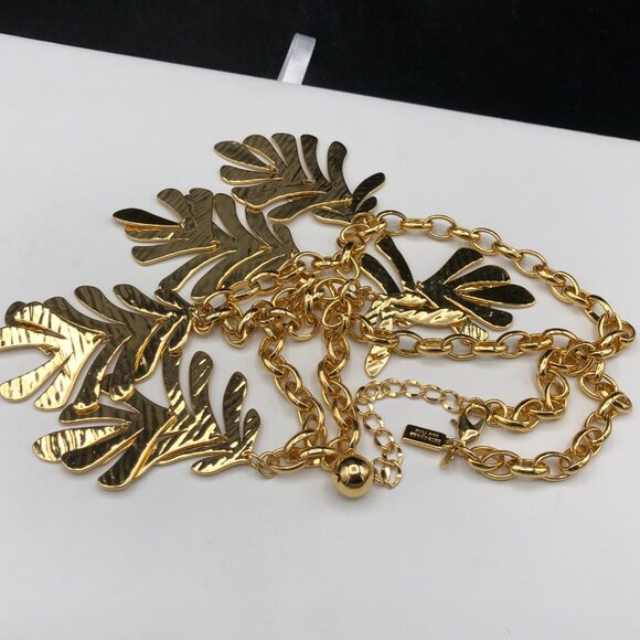 Kate Spade Necklace New Leaf Collection Hammered Gold Tone Statement Chain EUC - Picture 6 of 10